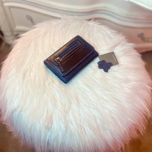 Y2k Vintage Genuine Leather Merona Classic Trifold Women’s Black Zipper Wallet - Picture 2 of 5